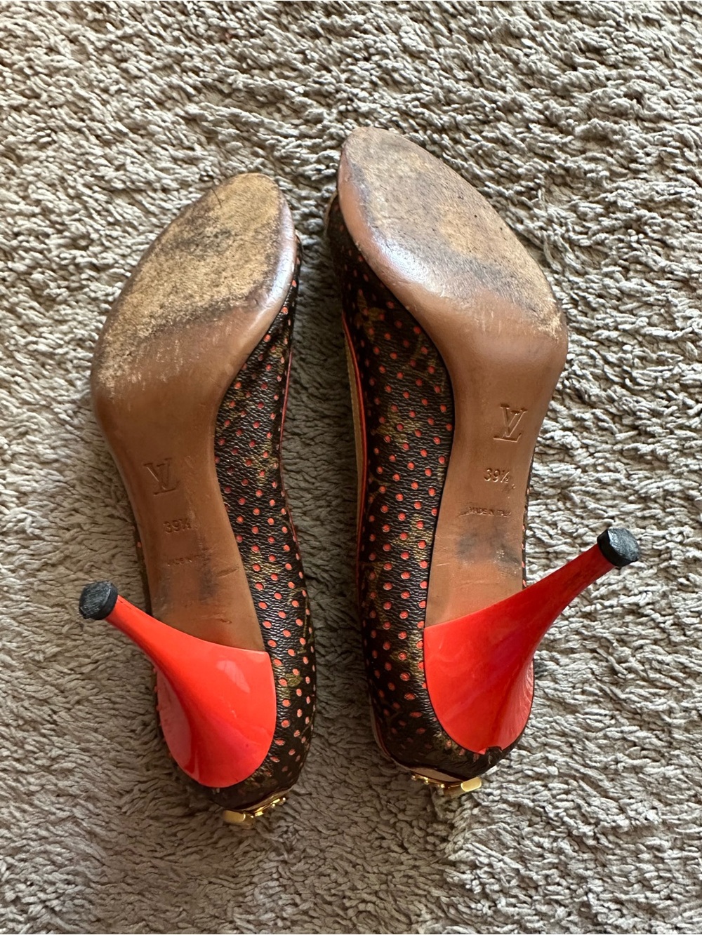 Louis Vuitton Monogram Perforated Peep Toe Heels Orange Size 39.5 Padlock - Picture 4 of 10